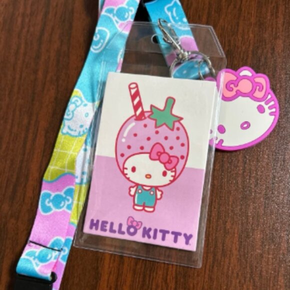 BRAND NEW NWT Hello Kitty Strawberry Milk Breakaway Lanyard Sanrio - Picture 1 of 5